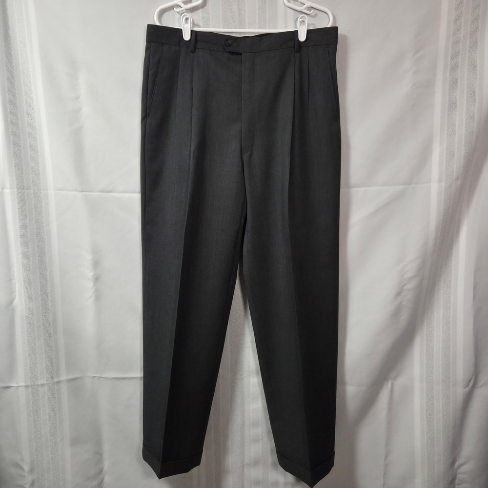 Unbranded Dress Pants Mens 36x31 Gray Pleated Cuffed Suspender Buttons Lining
